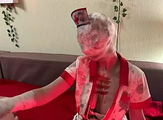 nurse from silent hill roleplays halloween slut, fingering her ebony pussy at my place
