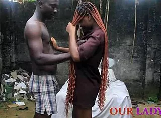 Security Man Pounds Skinny Big Tit Ebony Cook's Wet Pussy Backyard Hardcore