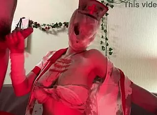 nurse from silent hill roleplays halloween slut, fingering her ebony pussy at my place