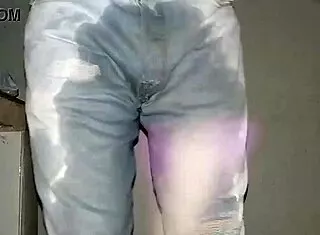 soaking wet jeans piss play leads to multiple shaking orgasms close up