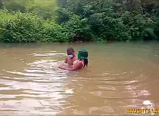 naughty college mates fuck big cock by village river during bath