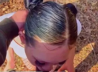 watch this curvy asian babe slobber deepthroat outside in public