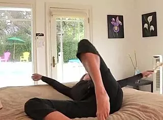 Blonde Lesbian Sneaks In Eats Brunette's Ass Fingers It Bedroom Lick Fest
