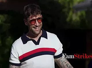 Two horny women trick stepsons outdoors to win pussy game