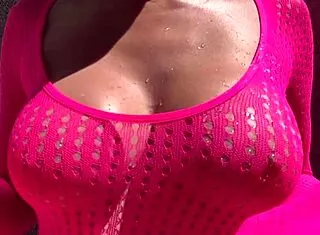 Italian MILF Artemisia Love Teases Juicy Tits Outdoor Water Play