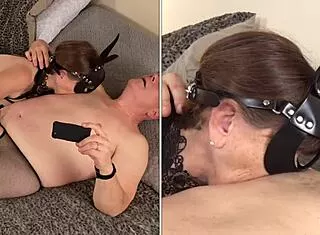 GRANNY BUNNY GAGS DEEPTHROATING FAT OLD SLUT COCK CLOSE-UP!