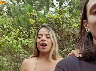 Annie marin deepthroats big cock then fucks outdoors in czech forest nature.