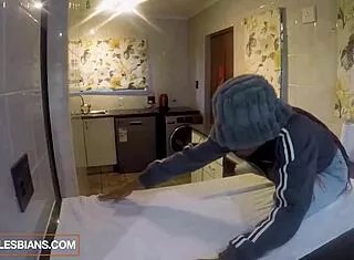 Hot black college babes kiss fingering clits scissoring tribbing on kitchen counter