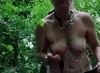 French Slave Milf Bound in Forest for Outdoor Uro Humiliation and Vibrator Orgasms