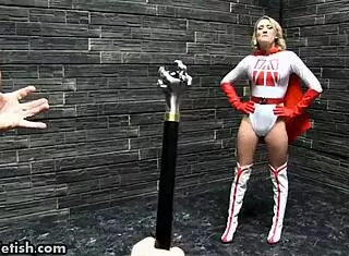 Bound Superheroine Cums on Machine in Shaved Pussy Orgy