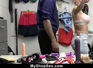 mall cop catches teen shoplifter stealing toys then blackmails her tight pussy