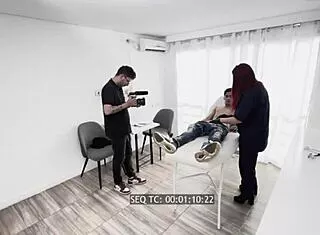 Christy Evans slurps Danny Mast's cock backstage in voyeur hospital clip