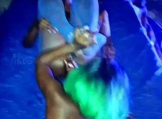 Ebony trainer squirts on me and girlfriend in interracial threesome workout