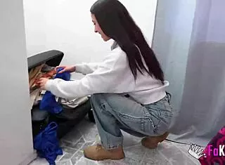 Sofia Sweet squeezes 10-inch cock hard in shower nympho