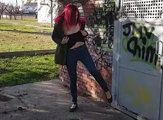 wanna squirt outdoors like this young amateur flashing in public park?