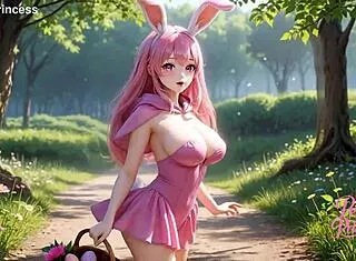 Easter Bunny Cosplay Petite Princess Teases with Huge Tits in Fantasy Scene