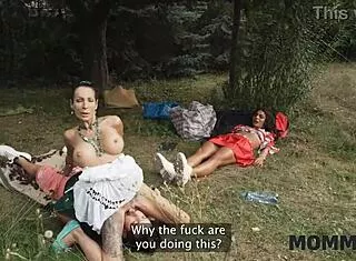 valentina sierra mature brunette teases long italian cock publicly with huge tits outdoors