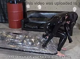 mistress yuen smothers bound masochist with facesitting saliva handjob