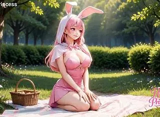 Easter Bunny Cosplay Petite Princess Teases with Huge Tits in Fantasy Scene