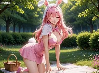 Easter Bunny Cosplay Petite Princess Teases with Huge Tits in Fantasy Scene