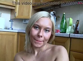 blonde lisa teases legs in pantyhose and miniskirt solo