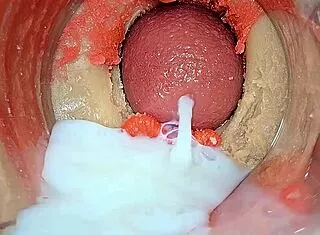 Monster cock makes tight pussy squirt huge creampie closeup