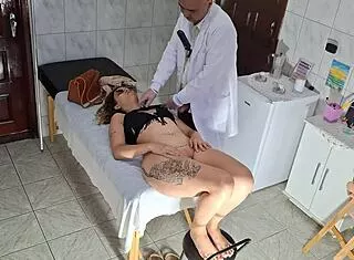 blind woman arrives for intense gynecologist desk exam