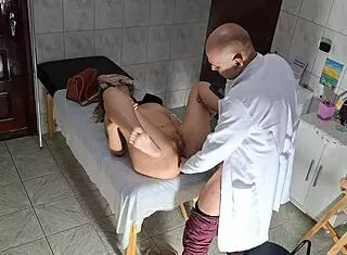 blind woman arrives for intense gynecologist desk exam