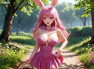 Easter Bunny Cosplay Petite Princess Teases with Huge Tits in Fantasy Scene