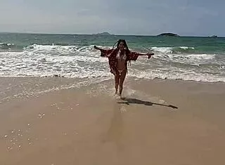 Hot orgy on deserted beach with naughty girls sucking cocks doggystyle