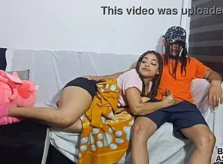 whoa papi's cock feels so good on sofa but stepmom almost caught us 😏🍆