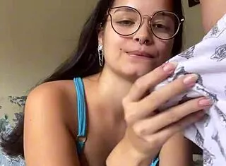 nerd busty brunette deepthroats wellington prado's big cock mirror pov