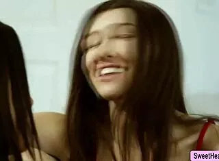 Teen brunette gets licked facesat by cute best friend
