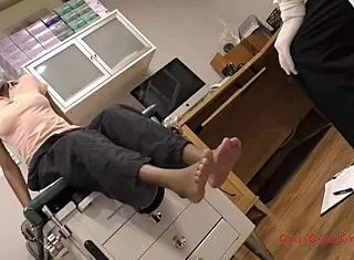 The perverted podiatrist tickles bare feet of nurse jewel