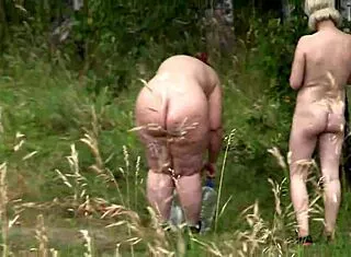 hidden cam spies plump mature lesbians' hairy pussies and big asses outdoors... damn hot pawg action!