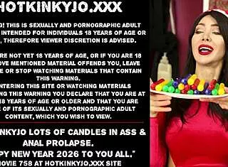 hotkinkyjo stuffs tons of candles deep in her gaping asshole for new year