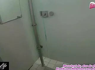 german petite couple fucks hard in pool changing room