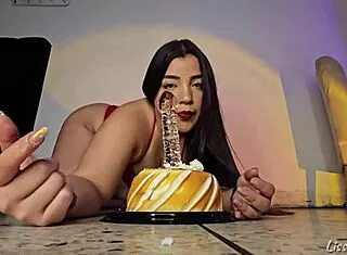 i rub my wet pussy with holiday cake dildo moaning for stepbro!