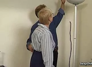 blonde german granny in stockings sucks fucks young stud hard