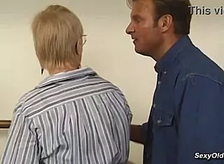 blonde german granny in stockings sucks fucks young stud hard