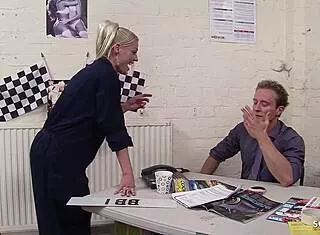 Sexy Blonde Pigtails Cougar Seduces Boss For Garage Cheating Fuck