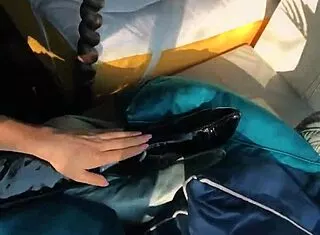 Wetlook Suit Babe Teases In Patent Leather Boots