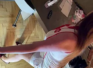 Big Tits Big Ass Nurse Flashes Pussy for Big Cock