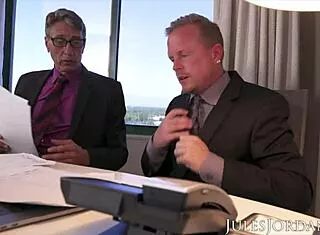 Tiny Vina Sky Services Two Men in Jules Jordan Office Threesome