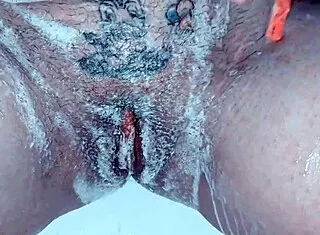 Milf Shaves Pussy Closeup Soapy Trim!