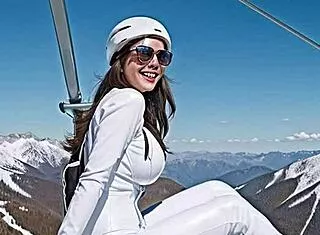 ski resort leather catsuit babe jerks off public in snow!