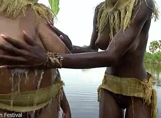 which zulu wife's big tits bathing better?