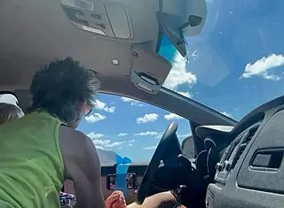 Beach photoshoot delayed by wife's eager car blowjob on hubby's mature cock