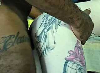 tranny takes bbc creampie anal from friend's husband while she shops