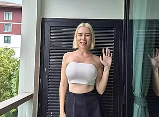 blonde crossdresser flashes big tits pussy in public transparent wet clothes contest